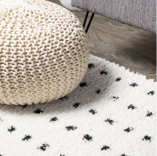 Pele Modern Geometric Dot Shag White/Black 5 ft. x 8 ft. Area Rug