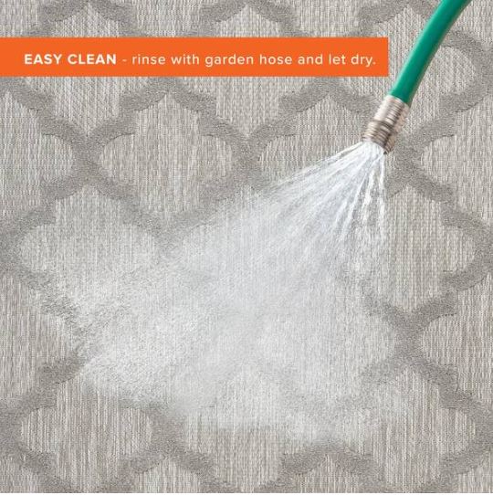 Easy Care Ivory/White 7 ft. x 10 ft. Geometric Contemporary Indoor Outdoor Area Rug