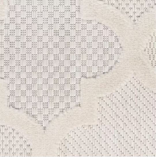 Easy Care Ivory/White 7 ft. x 10 ft. Geometric Contemporary Indoor Outdoor Area Rug