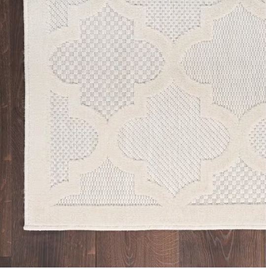 Easy Care Ivory/White 7 ft. x 10 ft. Geometric Contemporary Indoor Outdoor Area Rug