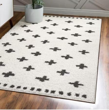 Cristo Berber Geometric Shag White/Black 8 ft. x 10 ft. Area Rug