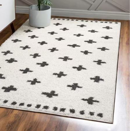 Cristo Berber Geometric Shag White/Black 8 ft. x 10 ft. Area Rug