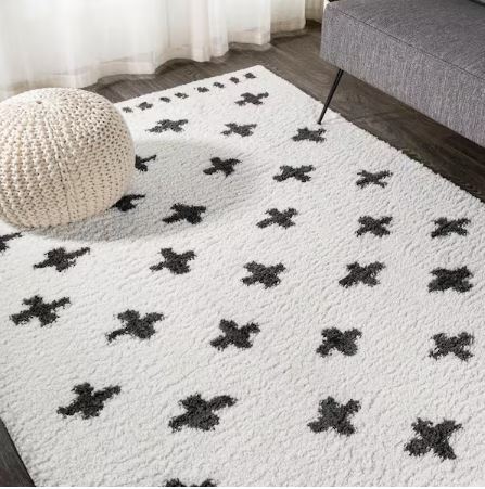 Cristo Berber Geometric Shag White/Black 8 ft. x 10 ft. Area Rug
