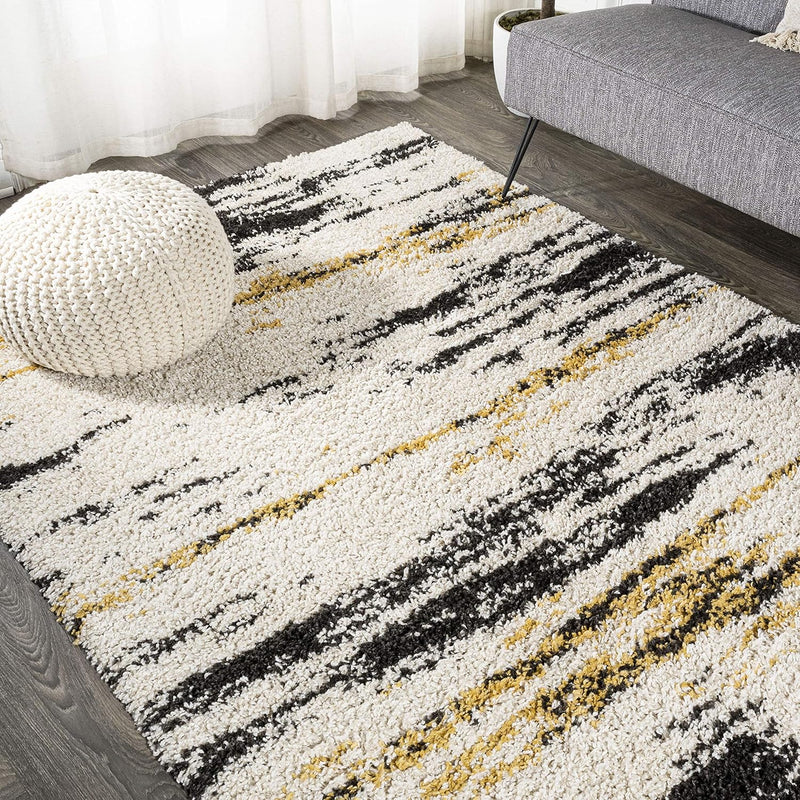 JONATHAN Y Strie' Shag Beige/Black/Yellow Indoor Area Rug 3X5 ft, Nova Modern Bold for Living Room, Bedroom, Kitchen, Office, Easy-Cleaning, High Traffic, Pet-Friendly, Non-Shedding SHG102A-3