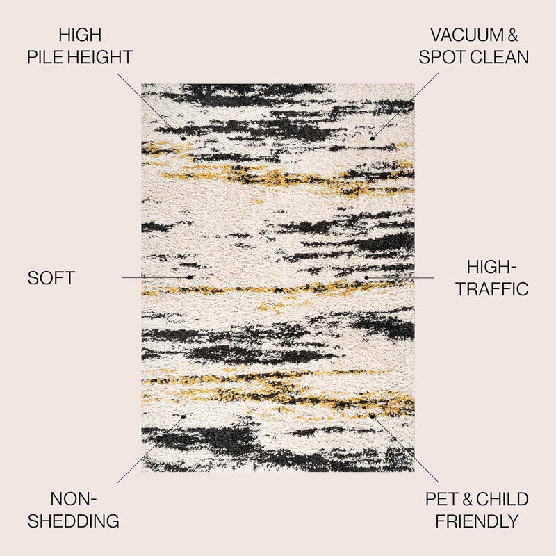 JONATHAN Y Strie' Shag Beige/Black/Yellow Indoor Area Rug 3X5 ft, Nova Modern Bold for Living Room, Bedroom, Kitchen, Office, Easy-Cleaning, High Traffic, Pet-Friendly, Non-Shedding SHG102A-3