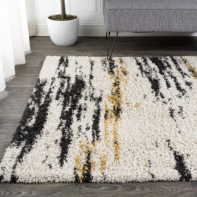 JONATHAN Y Strie' Shag Beige/Black/Yellow Indoor Area Rug 3X5 ft, Nova Modern Bold for Living Room, Bedroom, Kitchen, Office, Easy-Cleaning, High Traffic, Pet-Friendly, Non-Shedding SHG102A-3