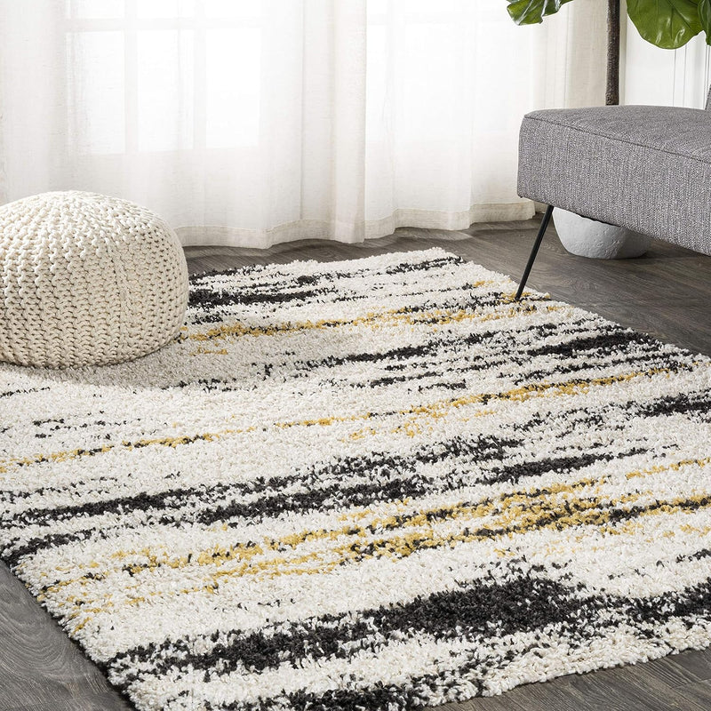 JONATHAN Y Strie' Shag Beige/Black/Yellow Indoor Area Rug 3X5 ft, Nova Modern Bold for Living Room, Bedroom, Kitchen, Office, Easy-Cleaning, High Traffic, Pet-Friendly, Non-Shedding SHG102A-3