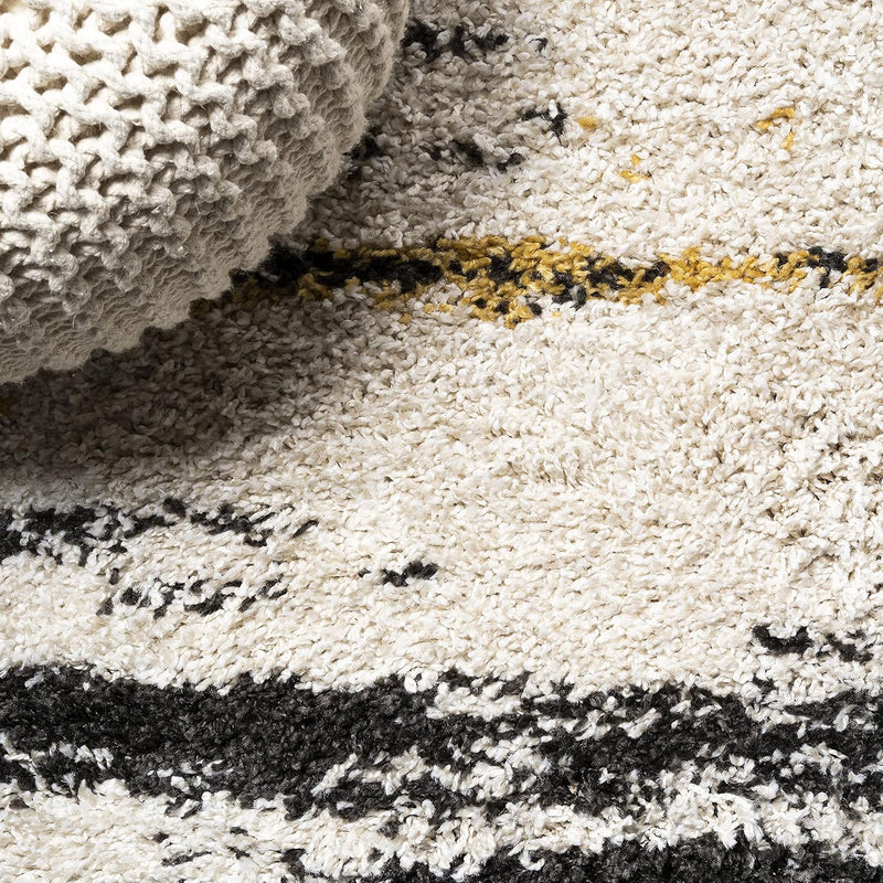 JONATHAN Y Strie' Shag Beige/Black/Yellow Indoor Area Rug 3X5 ft, Nova Modern Bold for Living Room, Bedroom, Kitchen, Office, Easy-Cleaning, High Traffic, Pet-Friendly, Non-Shedding SHG102A-3