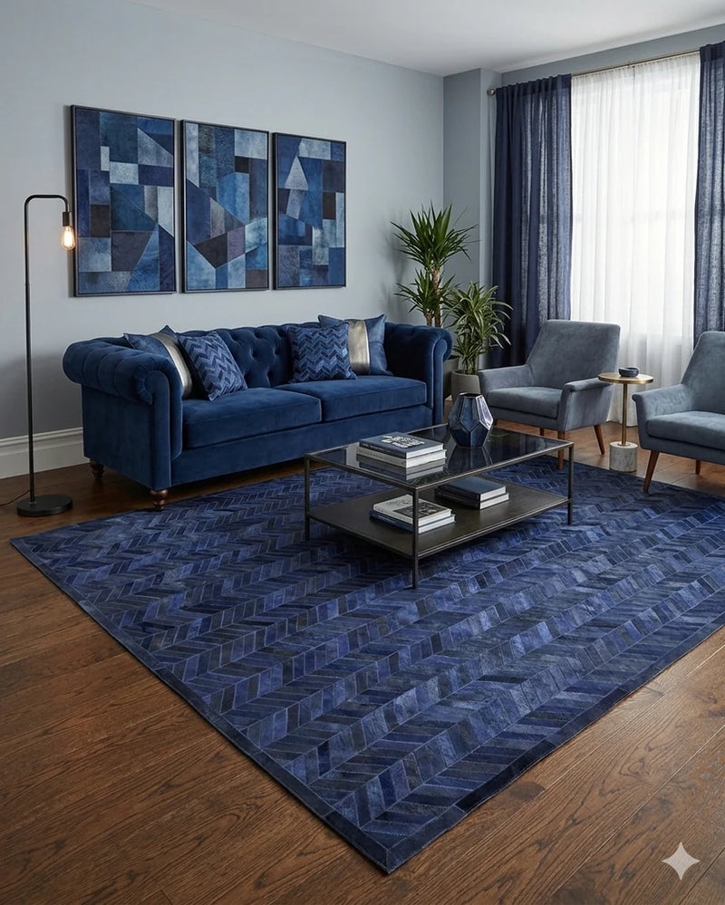8' x 10' Blue Meir Handmade Contemporary Cowhide Area Rug
