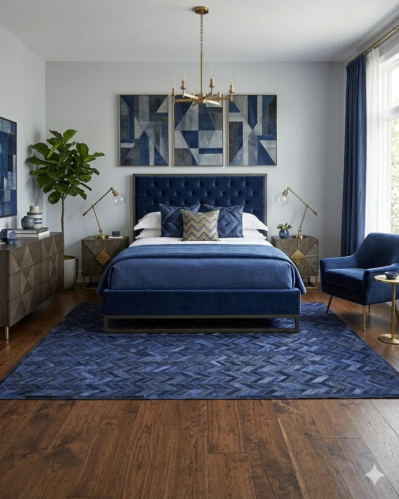 8' x 10' Blue Meir Handmade Contemporary Cowhide Area Rug