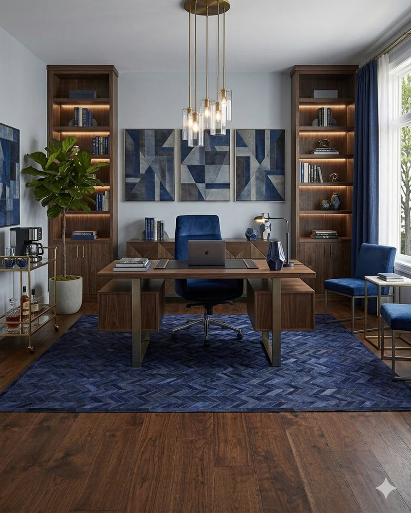 8' x 10' Blue Meir Handmade Contemporary Cowhide Area Rug