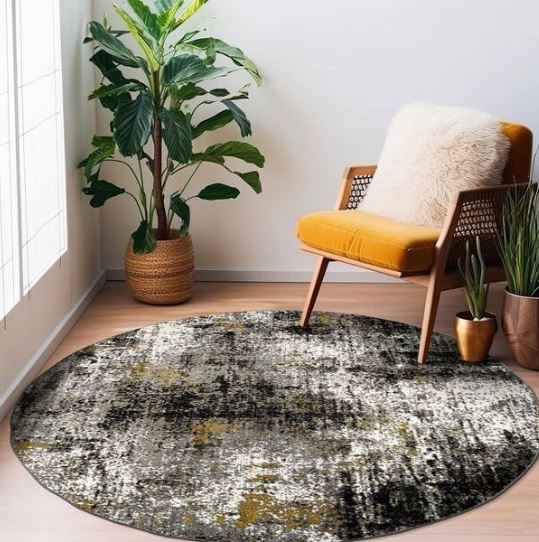 Adare Contemporary Abstract Yellow 6 ft. Round Area Rug