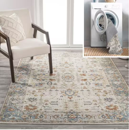 Hiero Cream/Terra 4 ft. x 6 ft. Persian Border Low-Pile Machine-Washable Area Rug