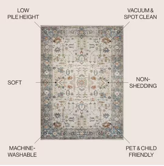 Hiero Cream/Terra 4 ft. x 6 ft. Persian Border Low-Pile Machine-Washable Area Rug