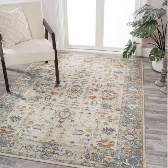 Hiero Cream/Terra 4 ft. x 6 ft. Persian Border Low-Pile Machine-Washable Area Rug