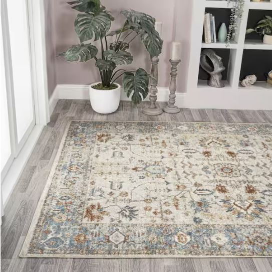 Hiero Cream/Terra 4 ft. x 6 ft. Persian Border Low-Pile Machine-Washable Area Rug