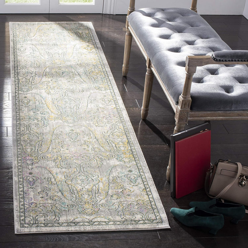 SAFAVIEH Mystique Collection Runner Rug - 2'3" x 8', Grey & Multi, Oriental Boho Distressed Design, Non-Shedding & Easy Care, Ideal for High Traffic Areas in Living Room, Bedroom (MYS925R)