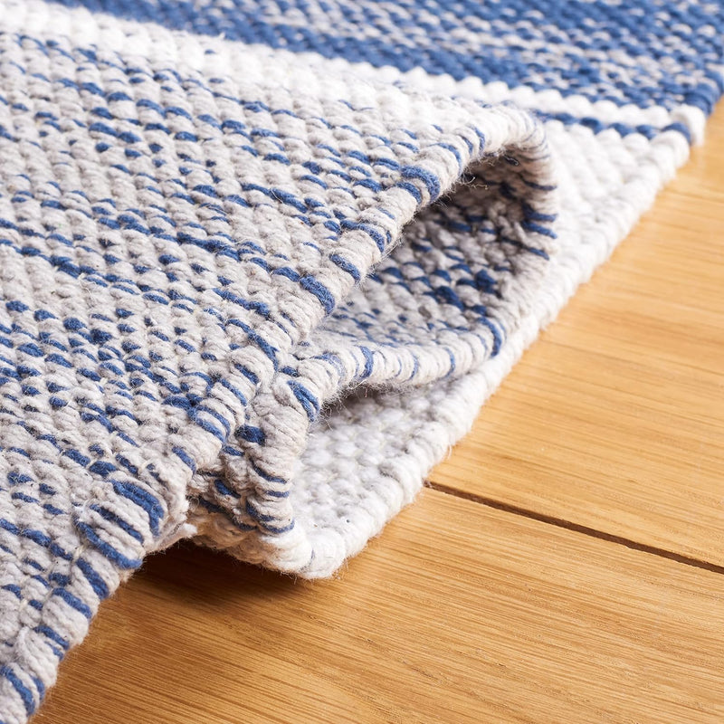 SAFAVIEH Striped Kilim Collection Accent Rug - 3' x 5', Grey & Blue, Flat Weave Cotton Design, Easy Care, Ideal for High Traffic Areas in Entryway, Living Room, Bedroom (STK804M)