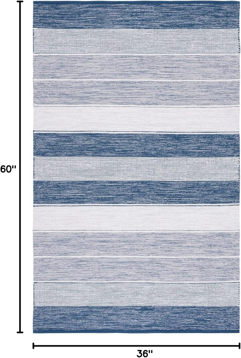SAFAVIEH Striped Kilim Collection Accent Rug - 3' x 5', Grey & Blue, Flat Weave Cotton Design, Easy Care, Ideal for High Traffic Areas in Entryway, Living Room, Bedroom (STK804M)