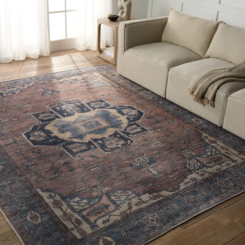 10.6ft x14ft Jaipur Living Soft  Large Area Rug, Boho, Blue/Dark Brown
