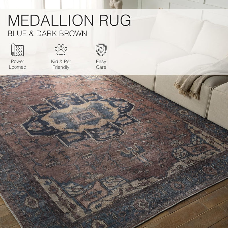 10.6ft x14ft Jaipur Living Soft  Large Area Rug, Boho, Blue/Dark Brown