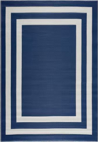 Paris Navy Creme 4 ft. x 6 ft. Modern Plastic Indoor/Outdoor Area Rug