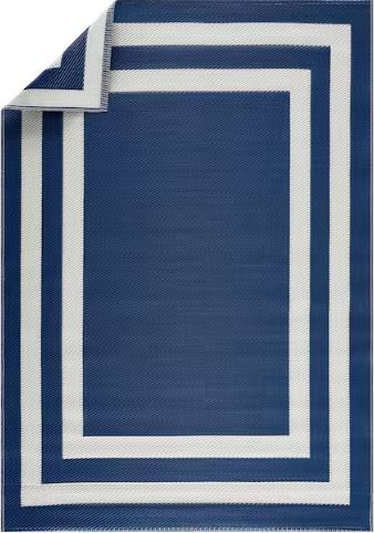 Paris Navy Creme 4 ft. x 6 ft. Modern Plastic Indoor/Outdoor Area Rug