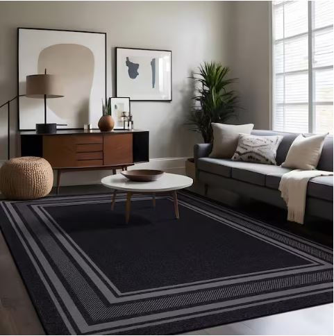 5 X 7 Black Carmel Bordered Non Slip Indoor Area Rug