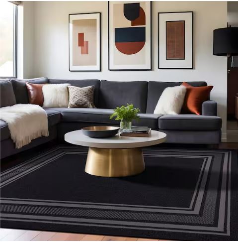 5 X 7 Black Carmel Bordered Non Slip Indoor Area Rug