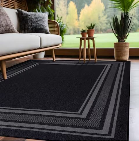 5 X 7 Black Carmel Bordered Non Slip Indoor Area Rug