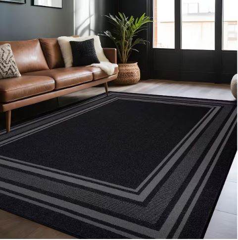 5 X 7 Black Carmel Bordered Non Slip Indoor Area Rug