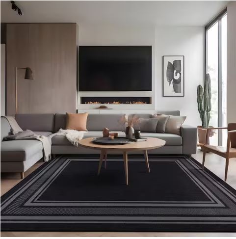 5 X 7 Black Carmel Bordered Non Slip Indoor Area Rug