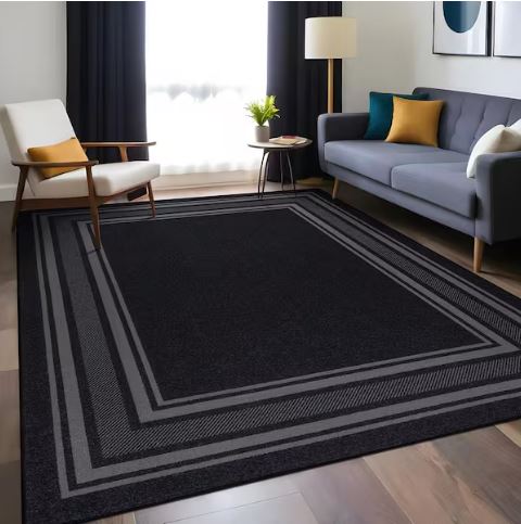 5 X 7 Black Carmel Bordered Non Slip Indoor Area Rug