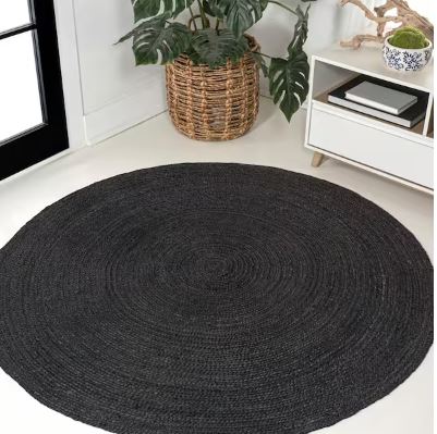 Zara Braided Coastal Cottage Round Jute Black 6 ft. cd Area Rug