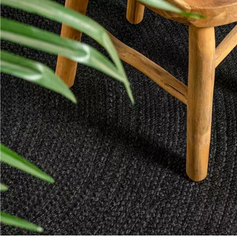 Zara Braided Coastal Cottage Round Jute Black 6 ft. cd Area Rug