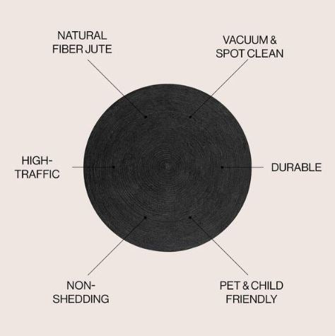 Zara Braided Coastal Cottage Round Jute Black 6 ft. cd Area Rug