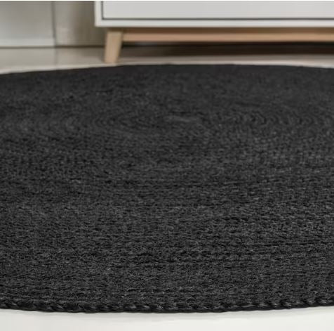 Zara Braided Coastal Cottage Round Jute Black 6 ft. cd Area Rug