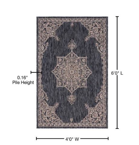 Charcoal Gray Antique Outdoor 4 ft. x 6 ft. Area Rug