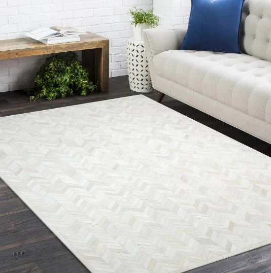 10' x 14' Cream Ivory Meir Handmade Contemporary Cowhide Area Rug