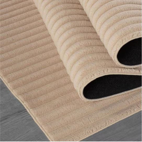 8 ft. x 10 ft. UltraPlush Touch Beige Non-Slip Rubber Back Washable Polyester Stripes Indoor Area Rug