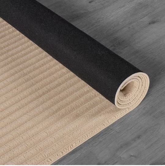 8 ft. x 10 ft. UltraPlush Touch Beige Non-Slip Rubber Back Washable Polyester Stripes Indoor Area Rug