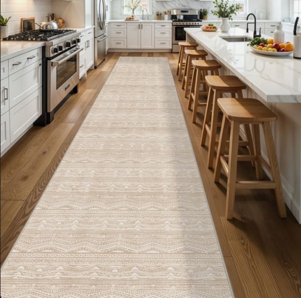 Size 3' x 16' Rug Runners Washable - Moroccan Hallway Runner Rug Non Slip Kitchen Runner Low Pile Soft Indoor Floor Mat Front Door for Bedroom Entryway Laundry Beige