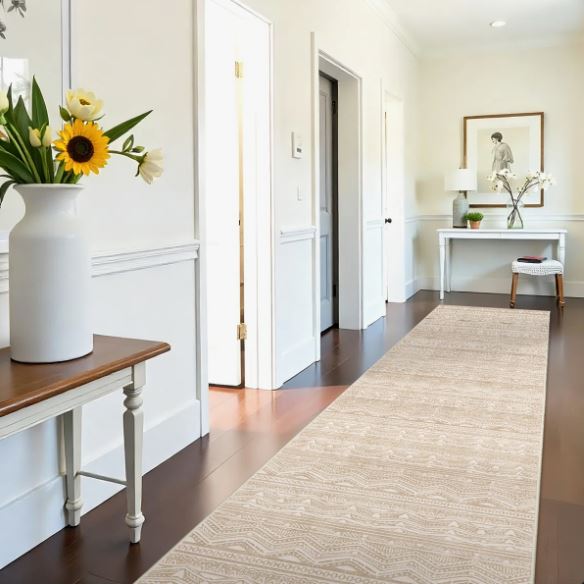 Size 3' x 16' Rug Runners Washable - Moroccan Hallway Runner Rug Non Slip Kitchen Runner Low Pile Soft Indoor Floor Mat Front Door for Bedroom Entryway Laundry Beige