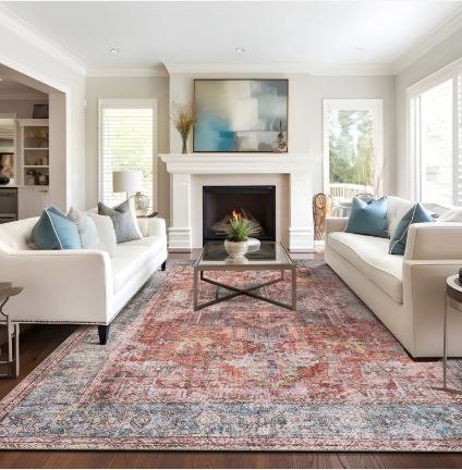 10' x 14' Vintage Inspired Distressed Machine Washable Area Rug
