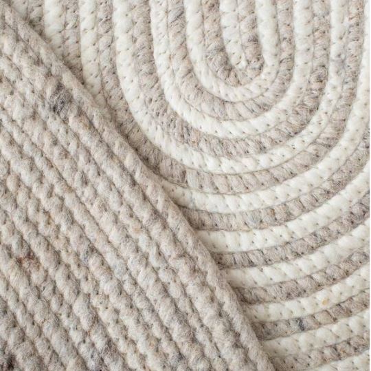 8 ft. x 8 ft. Round Braided Beige Black Striped  Area Rug