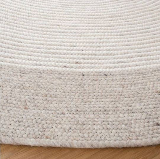 8 ft. x 8 ft. Round Braided Beige Black Striped  Area Rug
