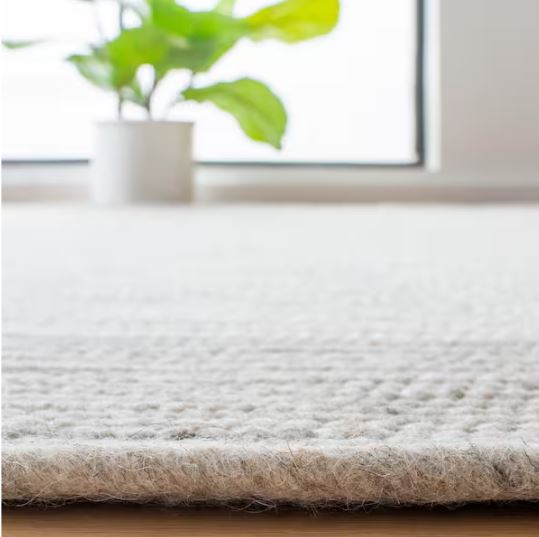 8 ft. x 8 ft. Round Braided Beige Black Striped  Area Rug