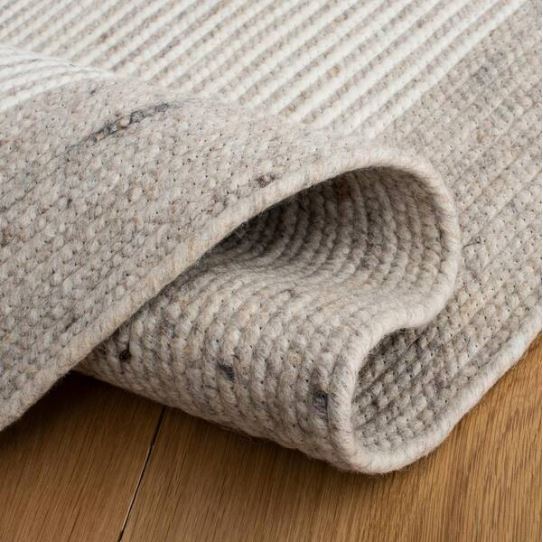 8 ft. x 8 ft. Round Braided Beige Black Striped  Area Rug
