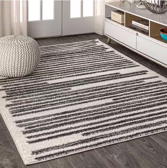 8 ft. x 10 ft. Khalil Modern Berber Stripe Cream/Black Area Rug