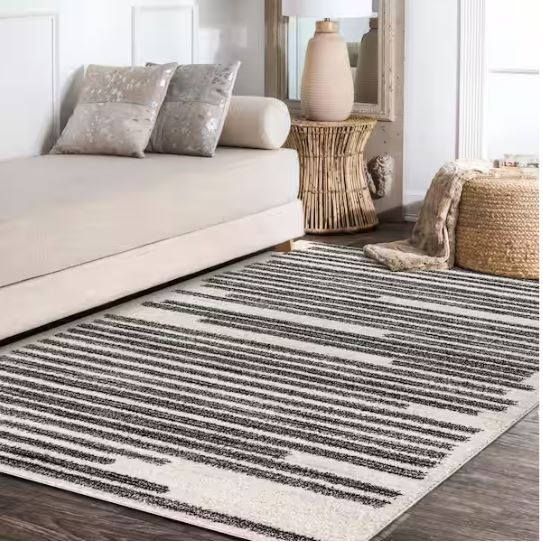 8 ft. x 10 ft. Khalil Modern Berber Stripe Cream/Black Area Rug